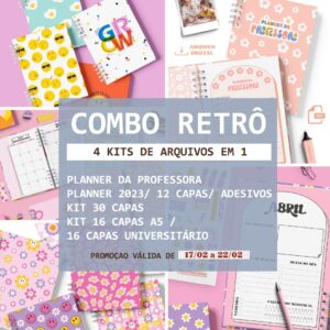 COMBO RETRÔ - Planner 2023 + Planner da Professora + 2 Kits de Capas