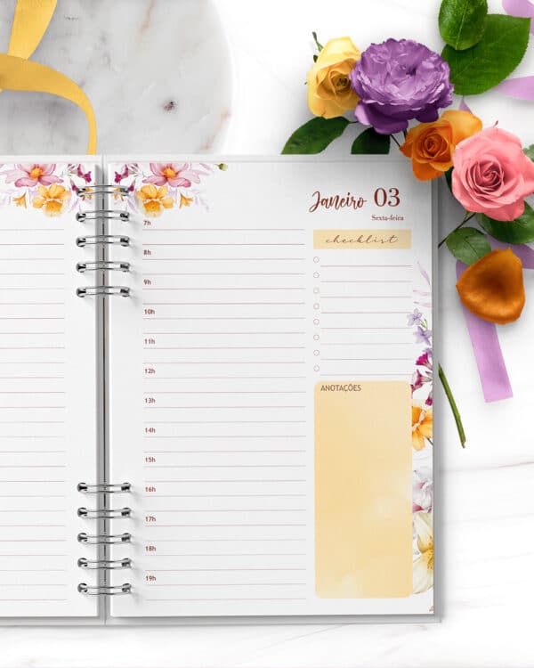 arquivo_digital_agenda_encanto_floral_lilas_amarelo_laranja_branco_1_dia_pagina_2025_com_horarios