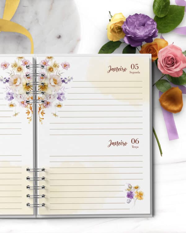 arquivo_digital_agenda_encanto_floral_lilas_amarelo_laranja_branco_2_dias_pagina_2026