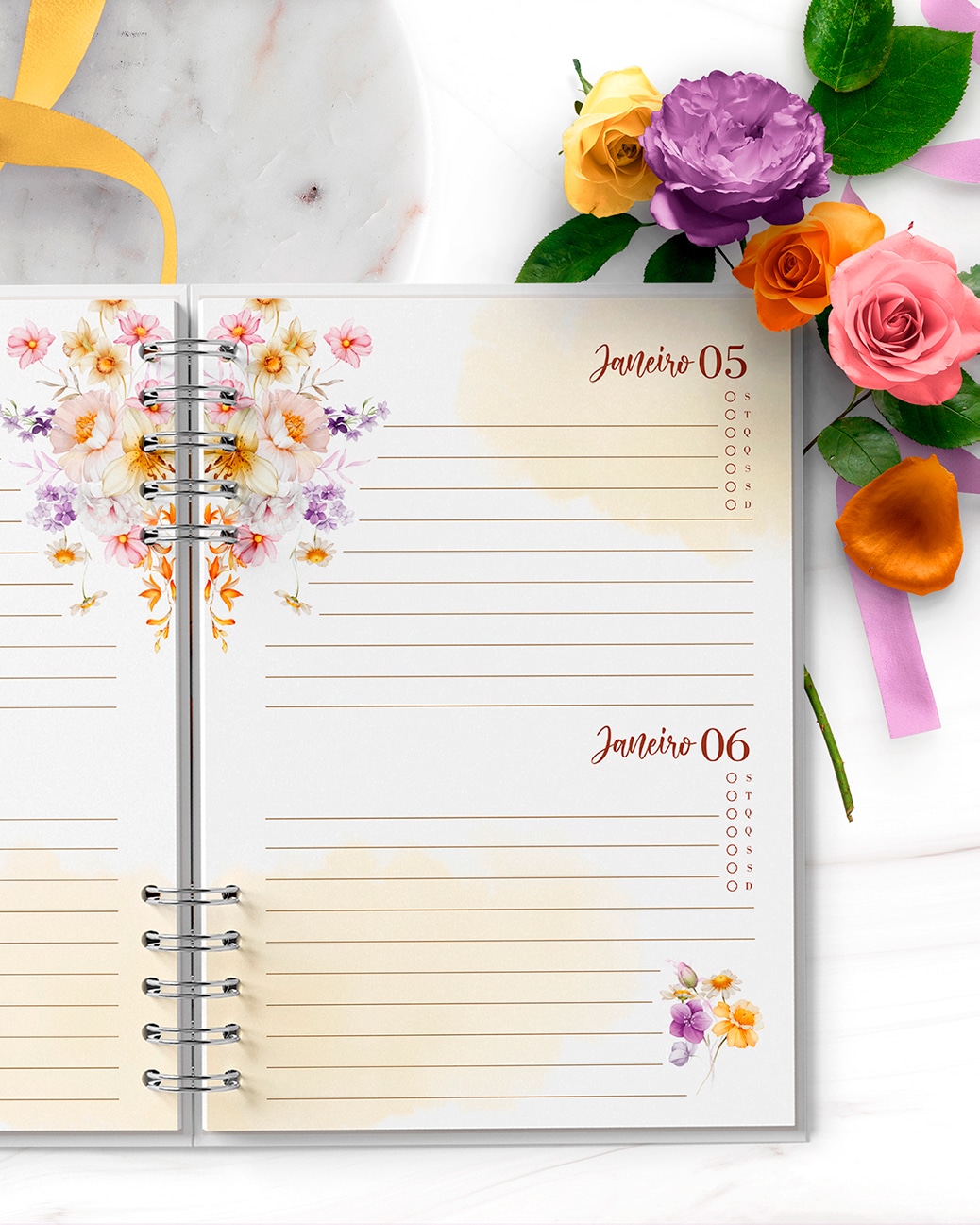 arquivo_digital_agenda_encanto_floral_lilas_amarelo_laranja_branco_2_dias_pagina_permanente