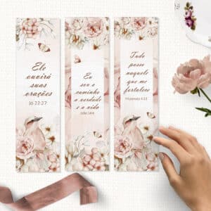 arquivo digital kit de marca páginas florais vintage com frases bíblicas decorado com pássaros, flores e borboletas