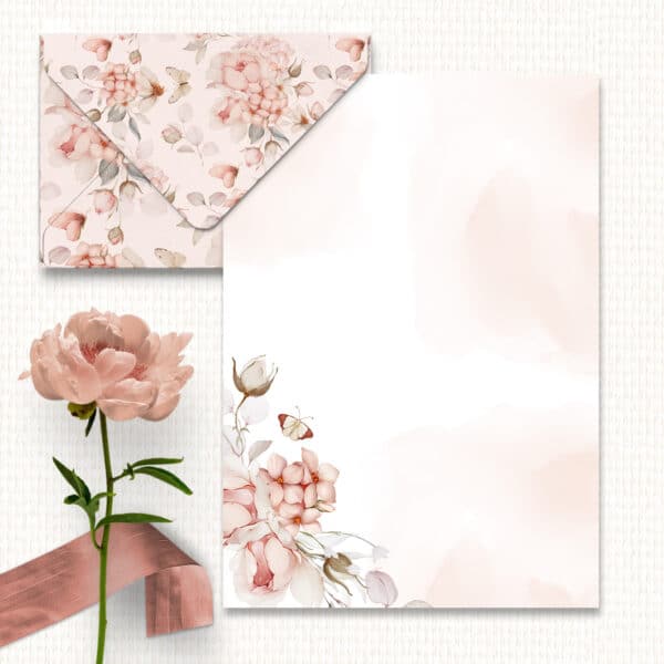 arquivo digital envelopes e papel de carta floral vintage com rosas e borboletas