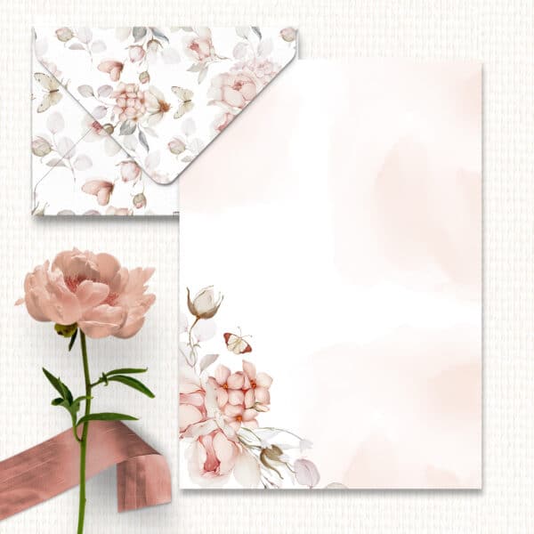 arquivo digital envelopes e papel de carta floral vintage com rosas e borboletas